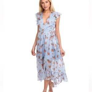 ASTR The Label Lila Light Blue Floral Print Midi Dress Hi-Low Women's X-Small